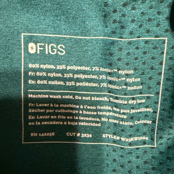 Figs Women's Long Sleeve Top in Dark Teal with Teal Contrast Piping - Picture 2 of 7